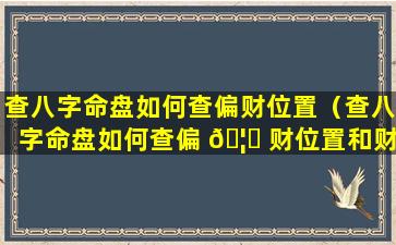 查八字命盘如何查偏财位置（查八字命盘如何查偏 🦟 财位置和财 🌷 运）